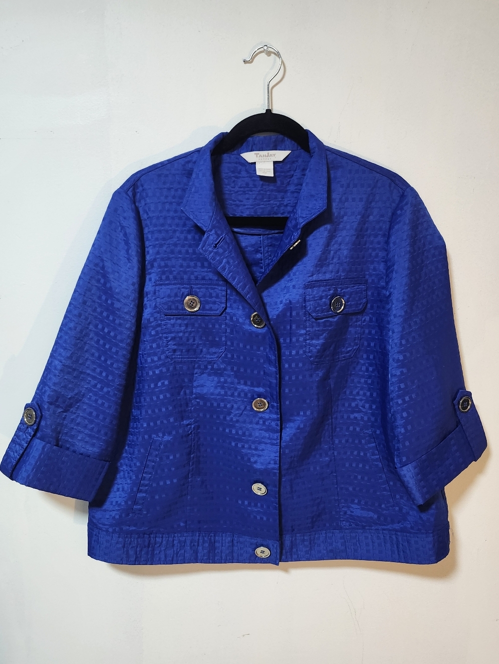 Tan Jay Bright Royal Blue Textured Button Jacket With Pockets